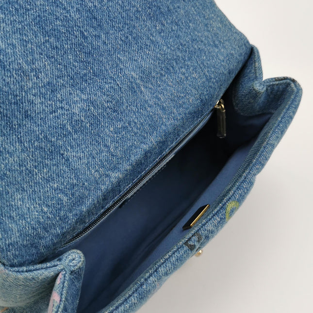 Chanel Classic Flap Mini Rectangular Blue Denim Jeans Gold Hardware Microchip