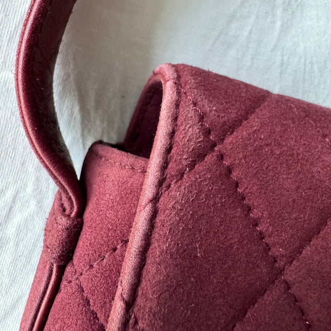 Chanel Vintage Medium Flap Top Handle Bag Burgundy Suede Leather 1997-1999
