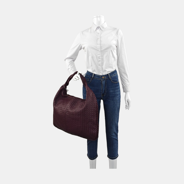 Bottega Veneta Veneta Hobo Maxi Purple Intrecciato Leather Bag 51cm