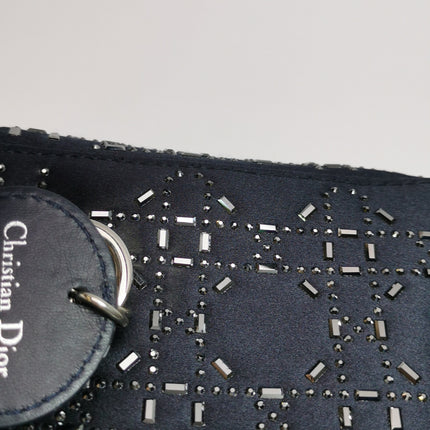 Lady Dior Mini Black Silk with Crystals Silver Hardware