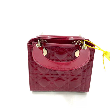 Lady Dior Mini Handbag 2021 Burgundy Red Patent Leather Gold-tone Chain Strap