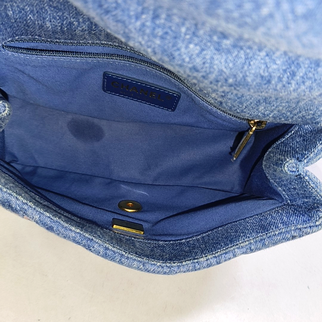 Chanel Classic Flap Mini Rectangular Blue Denim Jeans Gold Hardware Microchip