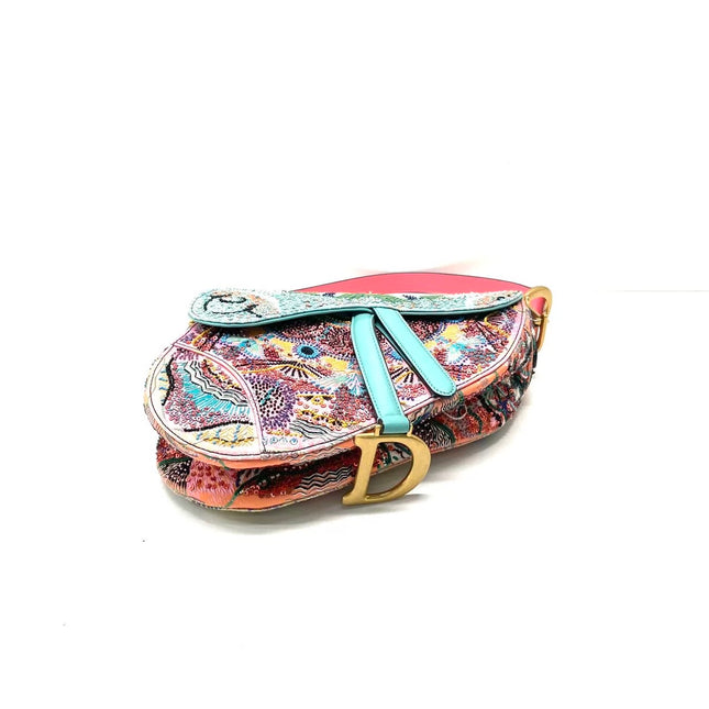 Dior In Lights Saddle Medium Multicolor Beads and Calfskin Leather Shoulder Bag