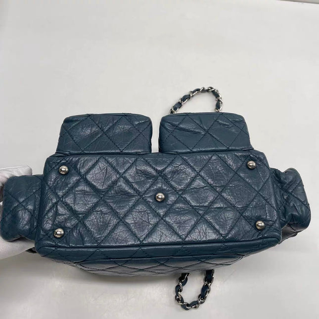Chanel Cambon Multi-pocket Ligne Reporter Bag Medium Navy Calfskin Leather