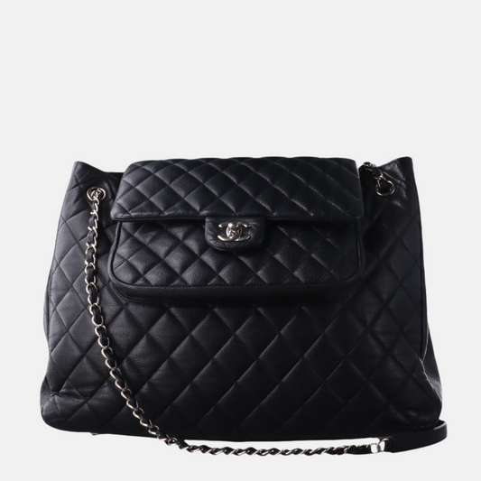 Chanel 2014 Paris-Edinburgh Flap Tote Bag Black Caviar Leather-Luxbags