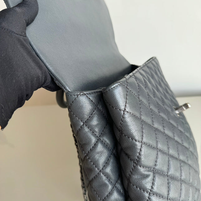 Chanel Coco Handle Maxi Grey Caviar Leather Silver Hardware 32cm, 2015-2016