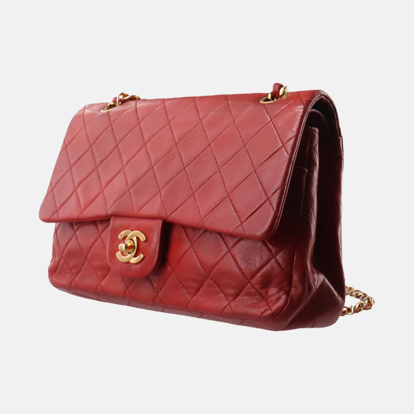 Sold Chanel Classic Flap Vintage 1989 Red Lambskin Leather with 24k Gold Hardware