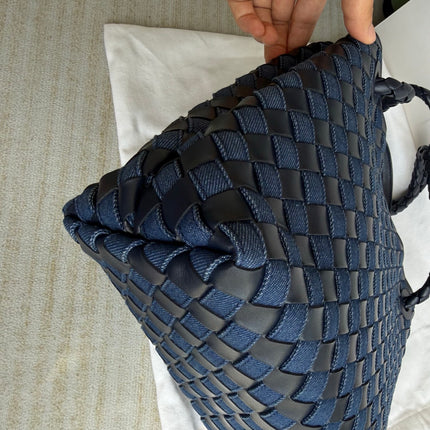 Bottega Veneta Andiamo Medium Navy Leather and Denim Intrecciato Leather Handbag