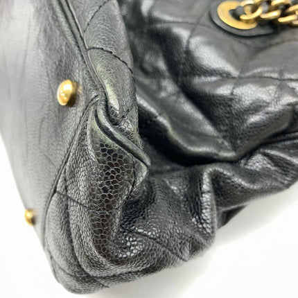 Chanel Shiva Tote Black Quilted Shiny Caviar Leather Gold Hardware