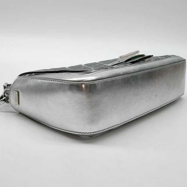 Sold Fendi Baguette Fendi x Nicki Minaj Silver PVC and Leather with Glitter Sequins Crossbody Bag