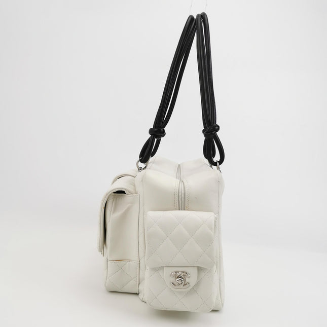 Chanel Cambon Multi-pocket Ligne Reporter Bag Large White Calfskin Leather
