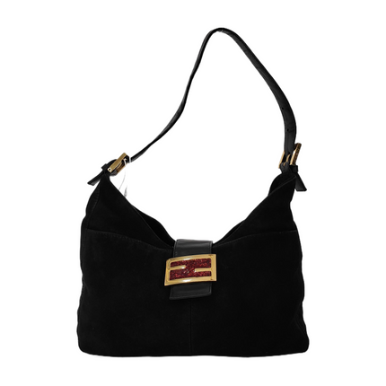 Fendi Mamma Baguette Forever Black Suede Leather Red Buckle-Luxbags