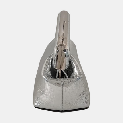 Fendi First Small Silver Shiny Calfskin Leather Clutch with Shoulder Strap