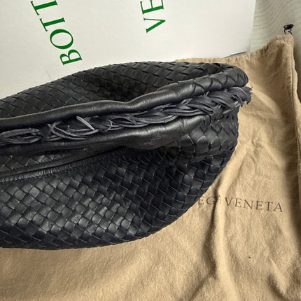Bottega Veneta Hobo Maxi Midnight Navy Black leather Tiny Fringes 50cm