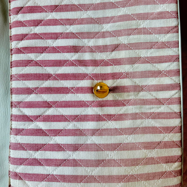 Chanel Vintage XXL Maxi Pink Striped Travel Flap Bag Canvas Gold Hardware