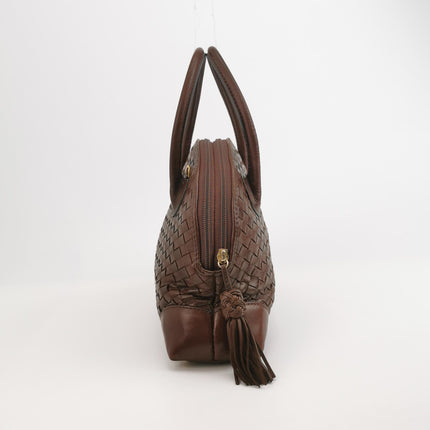 Bottega Veneta Top Handle Bowling Bag Dark Chocolate Brown Intrecciato Leather