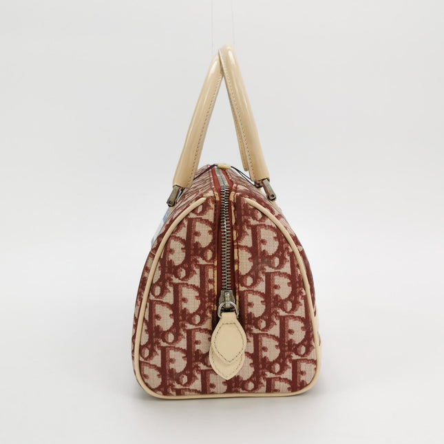 Dior No. 1 Rasta Trotter Bowling Bag Red Oblique Canvas White Patent Leather