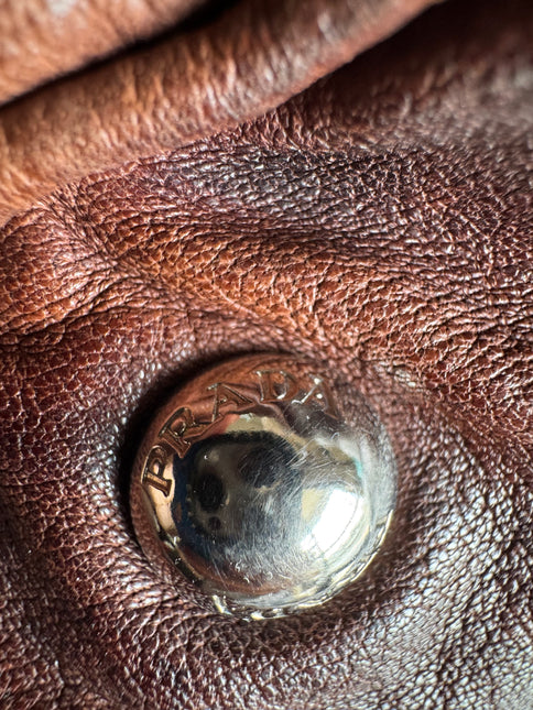 Prada Large Brown Washed Top Handle Bauletto Bag Calfksin Leather