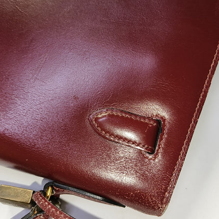 Hermes Kelly 32 Sellier Burgundy Box Leather Gold HW 1987
