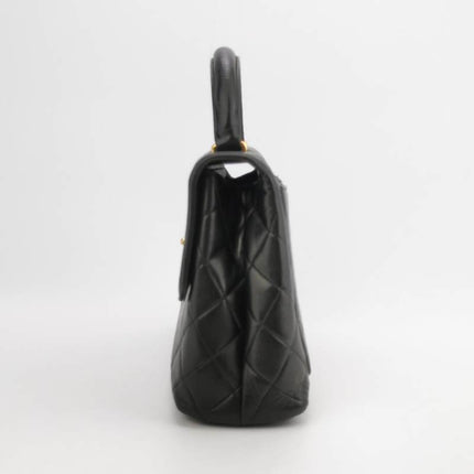 Chanel Vintage Top Handle Kelly Coco Handle Black Flap Bag lambskin leather 24k Gold Hardware