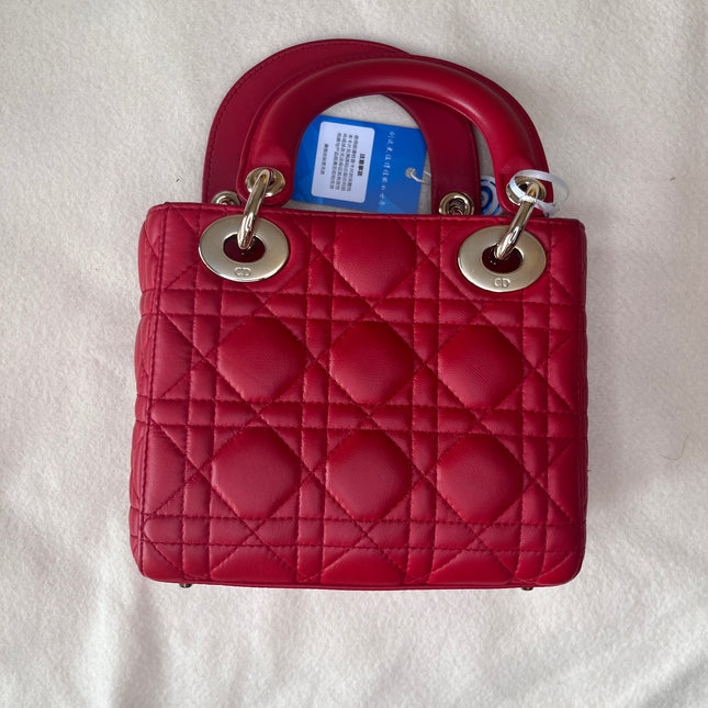 Sold Lady Dior Red Mini handbag Cannage Leather with strap
