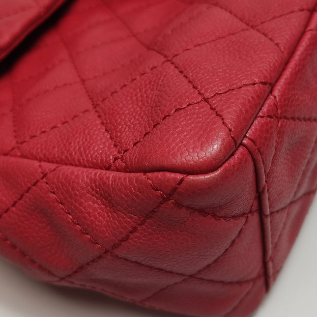 Chanel Classic Flap Maxi Red Caviar Leather Silver-tone Hardware Giant CC Logo