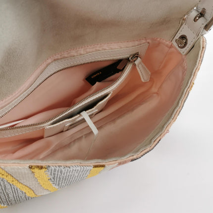 FENDI Baguette 1997 Zebra-Stripe Sequin White and Silver