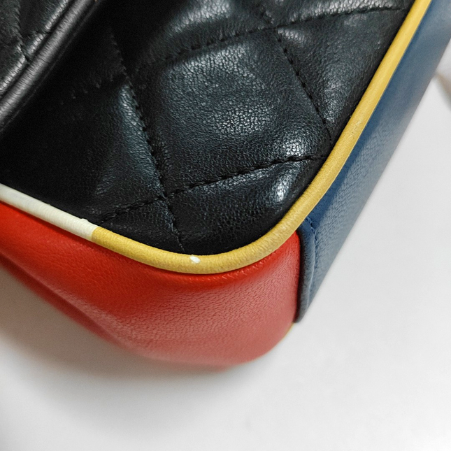 Chanel Timeless Classic Flap Lambskin Plexiglass Quilted Small Cuba Color Flap Black with Multicolor Trim