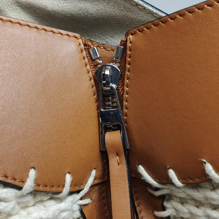 Loewe Hammock Small Brown Leather Knit Top Handle Crossbody Bag