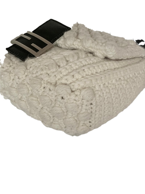 Sold Fendi Mamma Baguette White Wool Pom pom