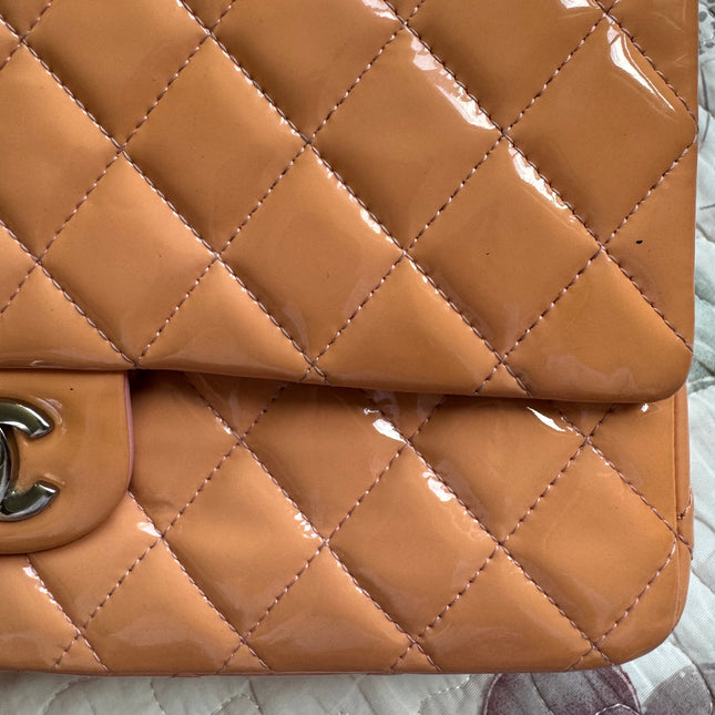 Chanel Classic Flap Medium Pink Orange Patent Leather Silver HW, 2012-2013