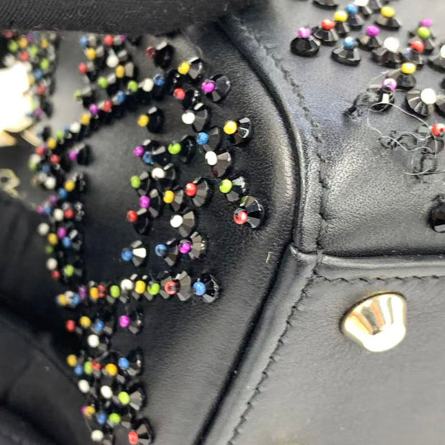 Lady Dior Mini Black Calfskin Leather with Multicolor Crystals Gold Hardware