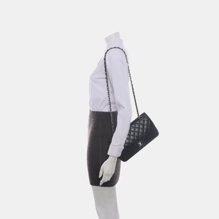 Chanel Timeless Classic Flap Medium Black Lambskin Leather Silver Hardware, 2009-2010