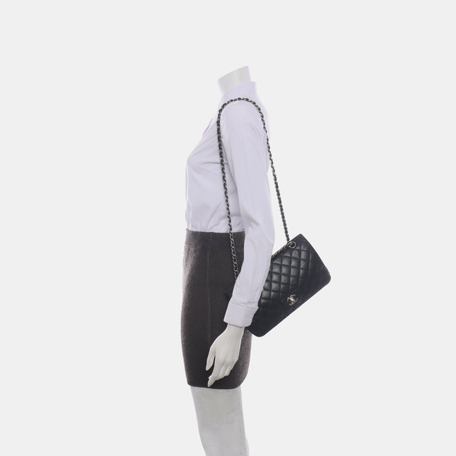 Chanel Timeless Classic Flap Medium Black Lambskin Leather Silver Hardware, 2009-2010