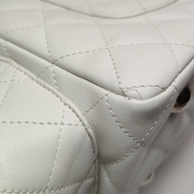 Chanel Cambon Multi-pocket Ligne Reporter Bag Large White Calfskin Leather