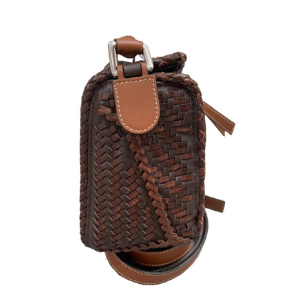 Loewe Puzzle Small Leather Woven Braided Dark Brown Crossbody Bag