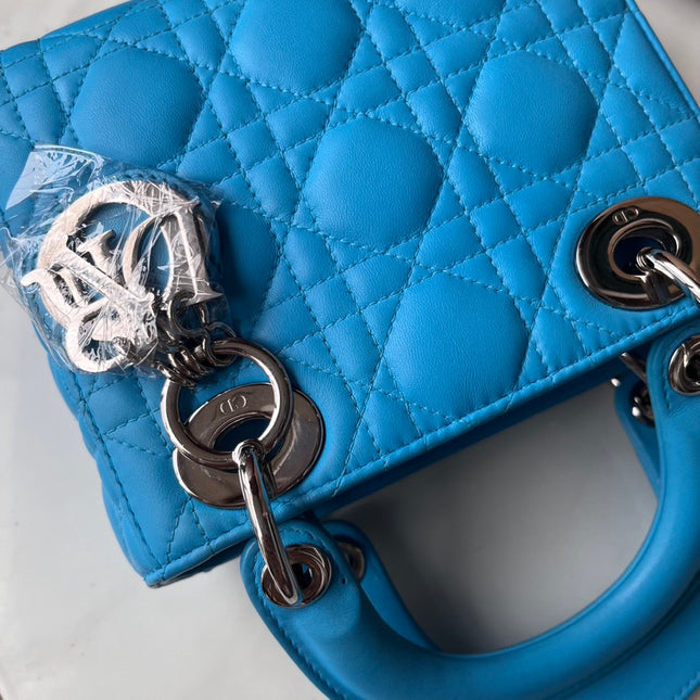 Sold Lady Dior Mini Teal Blue handbag Cannage Leather with strap