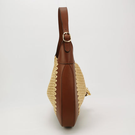 Gucci Jackie 1961 Medium Brown Leather Raffia Shoulder Bag