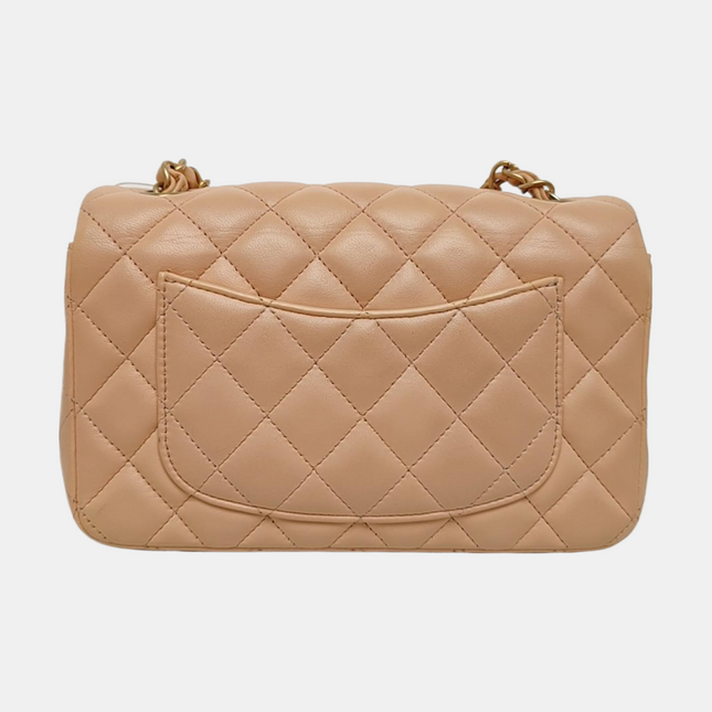 Chanel Classic Flap Mini Beige Almond Pink Lambskin Gold Hardware