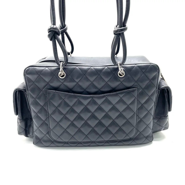 Chanel Cambon Multi-pocket Ligne Reporter Bag Medium Black CC on Black Calfskin Leather