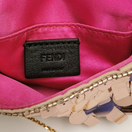 Fendi Nano Baguette Charm Pink Sequins Satin Interior Chain Strap