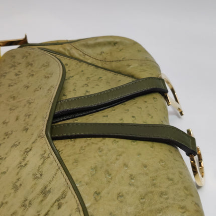 Dior Vintage Double Saddle Green Ostrich Leather Gold Hardware