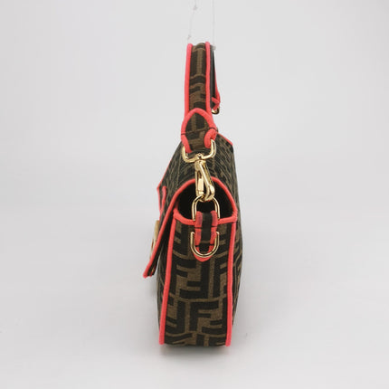 FENDI Baguette Zucca Monogram Canvas with Pink Neon trimming Crossbody Bag