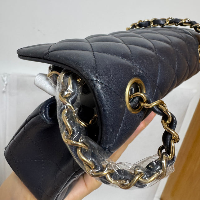 Chanel Classic Flap Rectangular Mini 2015 Navy Lambskin Gold Hardware