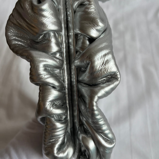 Bottega Veneta Pouch Mini Silver Leather Tree Trunk Pattern Crossbody Bag