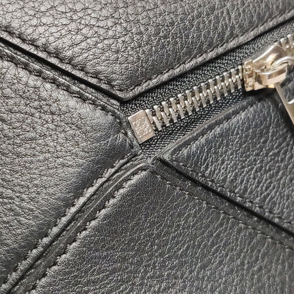 Loewe Puzzle Small Black Grained Leather White Logo