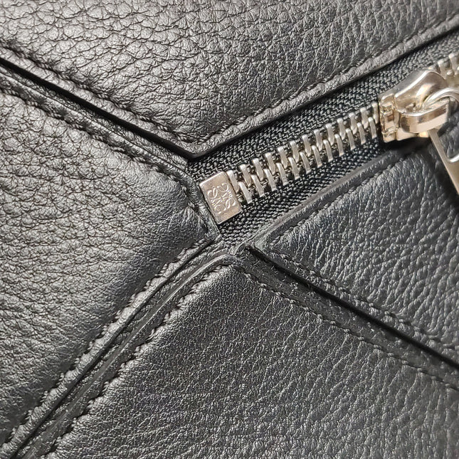 Loewe Puzzle Small Black Grained Leather White Logo