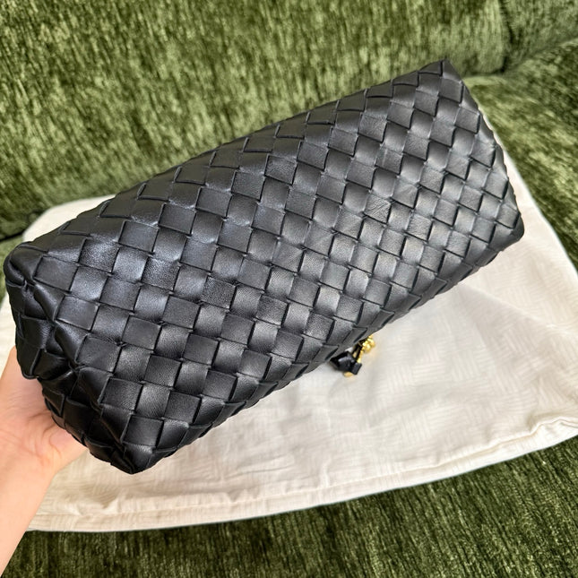 Bottega Veneta Andiamo Medium Black Intrecciato Leather Handbag