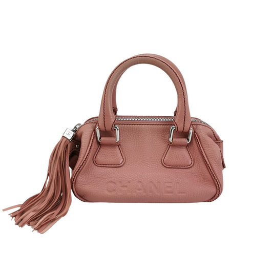 CHANEL Calfskin Leather Tassel Small Pink Bowler Bag-Luxbags