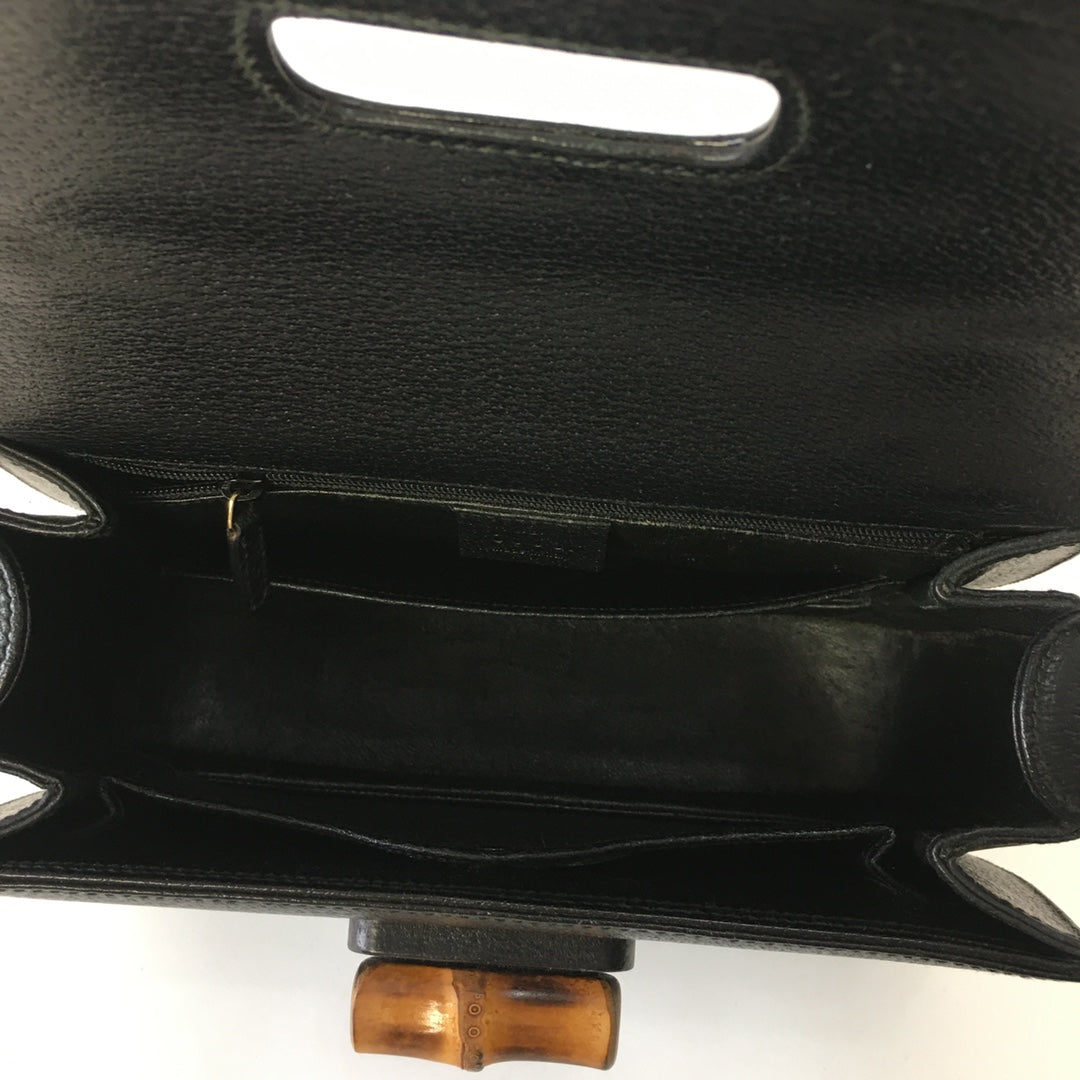 Sold Gucci Bamboo Top Handle Bag Leather Medium Black